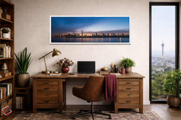 تابلو دکوراتیو Dubai, United Arab Emirates" - "خط افق مرکز شهر در غروب… اثر پانورامیک ایمجز - D1W