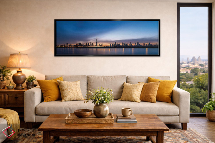 تابلو دکوراتیو Dubai, United Arab Emirates" - "خط افق مرکز شهر در غروب… اثر پانورامیک ایمجز - D6B