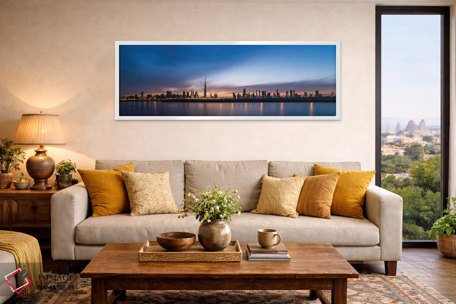 تابلو دکوراتیو Dubai, United Arab Emirates" - "خط افق مرکز شهر در غروب… اثر پانورامیک ایمجز - D4W