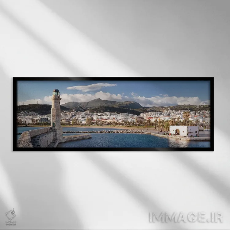 تابلو دکوراتیو Rethymno, Crete, Greece" - "فانوس دریایی رثیمنو، رثیمنو… اثر پانورامیک ایمجز - نمای قابدار مشکی