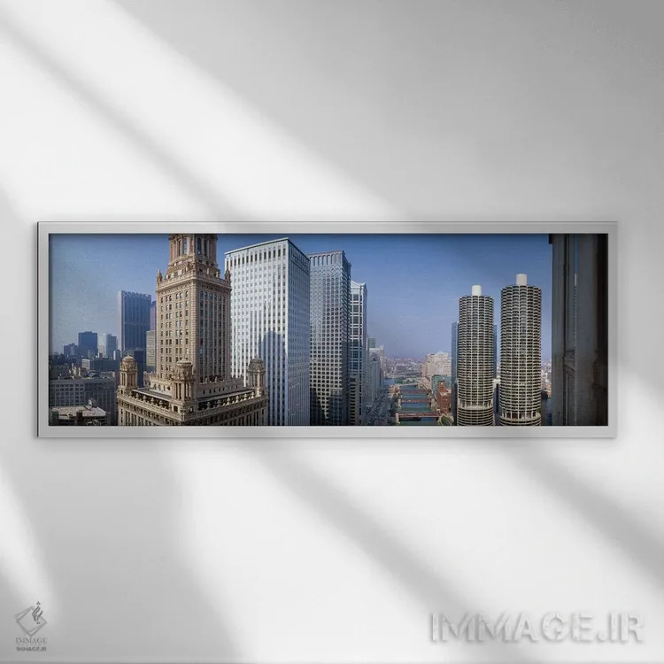 تابلو دکوراتیو Chicago, Cook County, Illinois, USA" - "رودخانه شیکاگو… اثر پانورامیک ایمجز - نمای قابدار سفید
