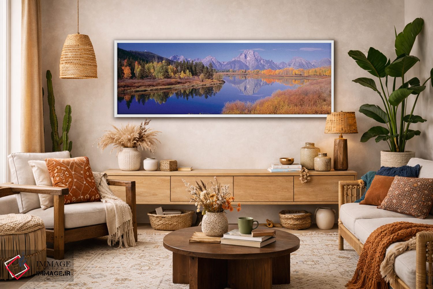 تابلو دکوراتیو "منظره پاییزی اول، رشته کوه تیتون، رشته کوه راکی، پیچ و… اثر پانورامیک ایمجز - D1W