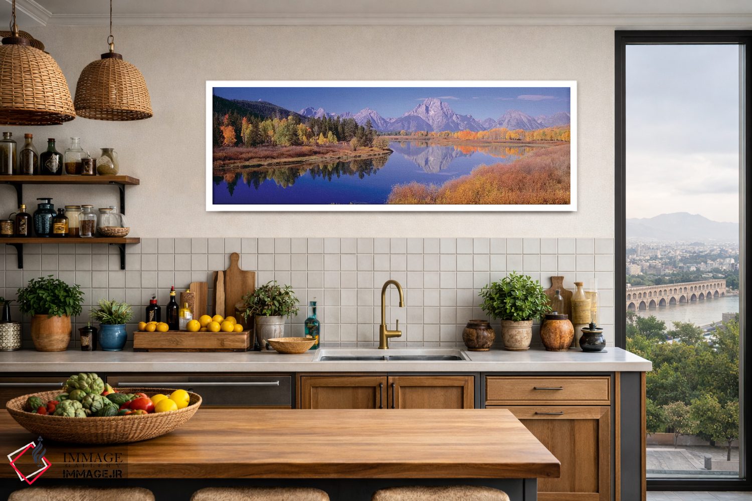 تابلو دکوراتیو "منظره پاییزی اول، رشته کوه تیتون، رشته کوه راکی، پیچ و… اثر پانورامیک ایمجز - D2W