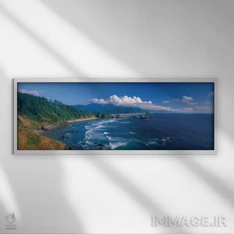 تابلو دکوراتیو "منظره ساحلی، ساحل کانون، شهرستان کلاتسوپ، اورگن، ایالا… اثر پانورامیک ایمجز - نمای قابدار سفید