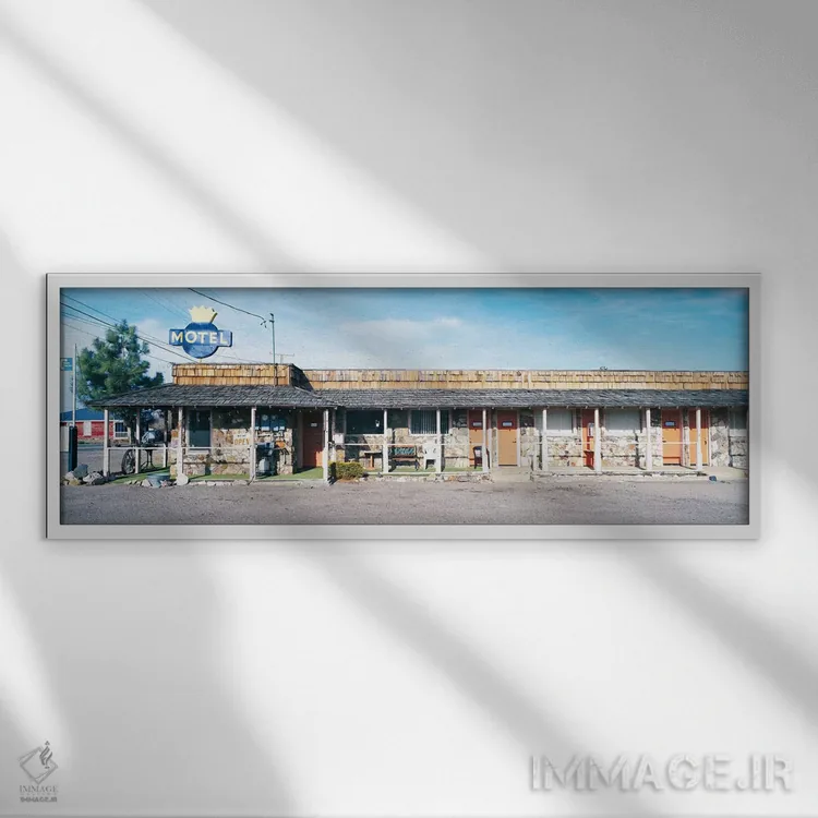 تابلو دکوراتیو "موتل قدیمی، تونوبا، شهرستان نی، نوادا، ایالات متحده آم… اثر پانورامیک ایمجز - نمای قابدار سفید