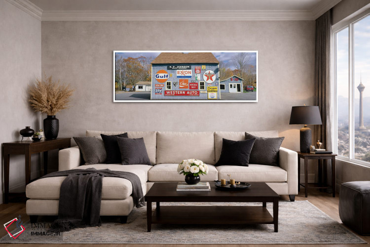 تابلو دکوراتیو "نمای بیرونی اجاق و بخاری عتیقه لاو بارن، اورلند، شهرست… اثر پانورامیک ایمجز - D4W