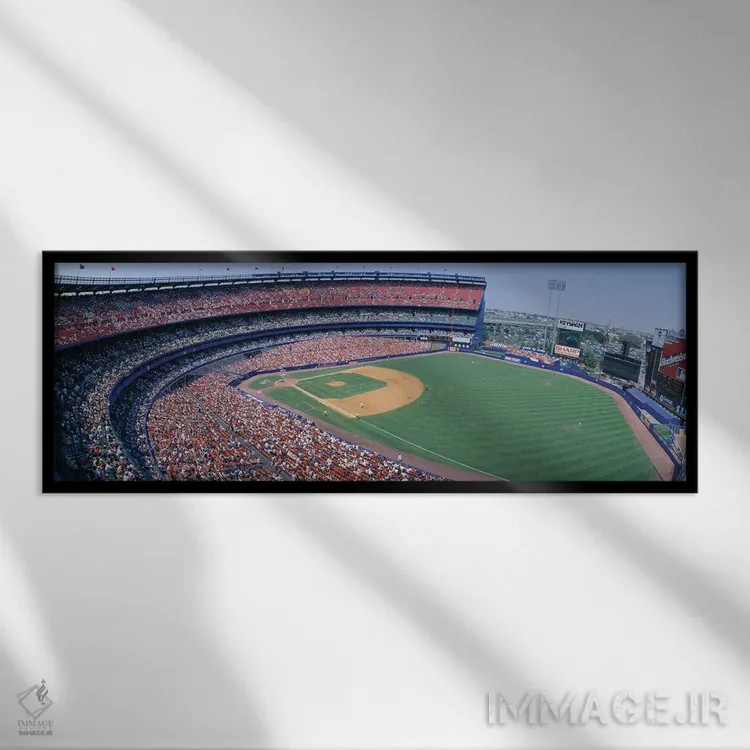 تابلو دکوراتیو "نمای هوایی دوم، استادیوم شیا، فلشینگ، کوئینز، نیویورک… اثر پانورامیک ایمجز - نمای قابدار مشکی