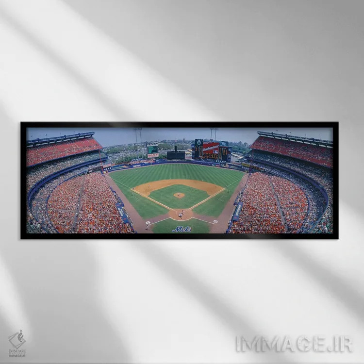 تابلو دکوراتیو "نمای هوایی اول، استادیوم شیا، فلشینگ، کوئینز، نیویورک… اثر پانورامیک ایمجز - نمای قابدار مشکی