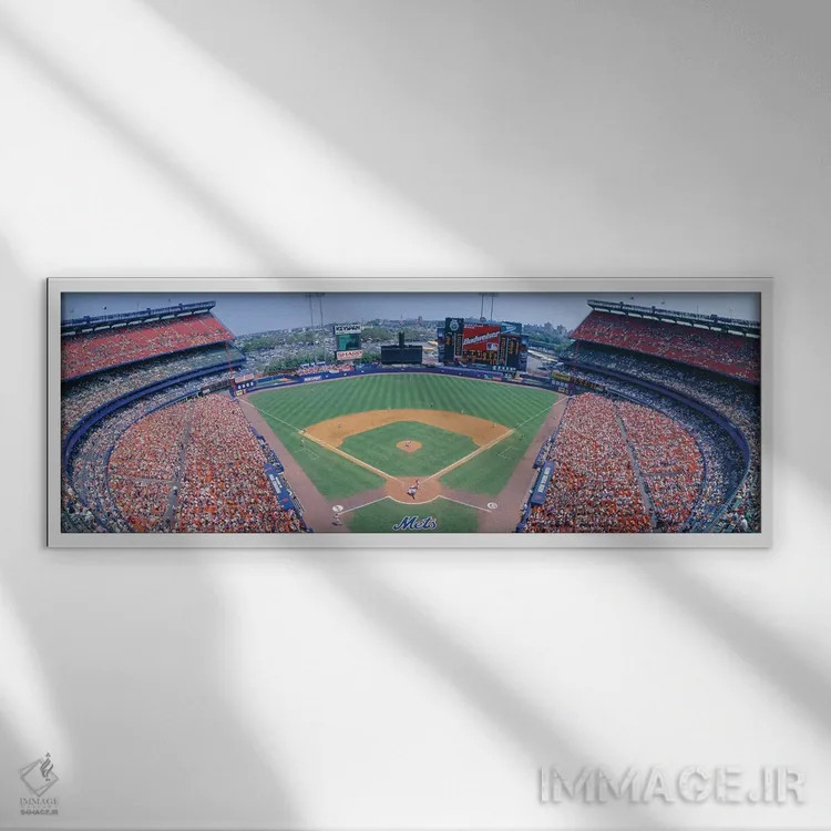 تابلو دکوراتیو "نمای هوایی اول، استادیوم شیا، فلشینگ، کوئینز، نیویورک… اثر پانورامیک ایمجز - نمای قابدار سفید