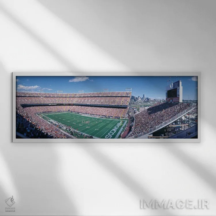 تابلو دکوراتیو "نمای هوایی دوم، استادیوم مایل های، دنور، شهرستان دنور… اثر پانورامیک ایمجز - نمای قابدار سفید