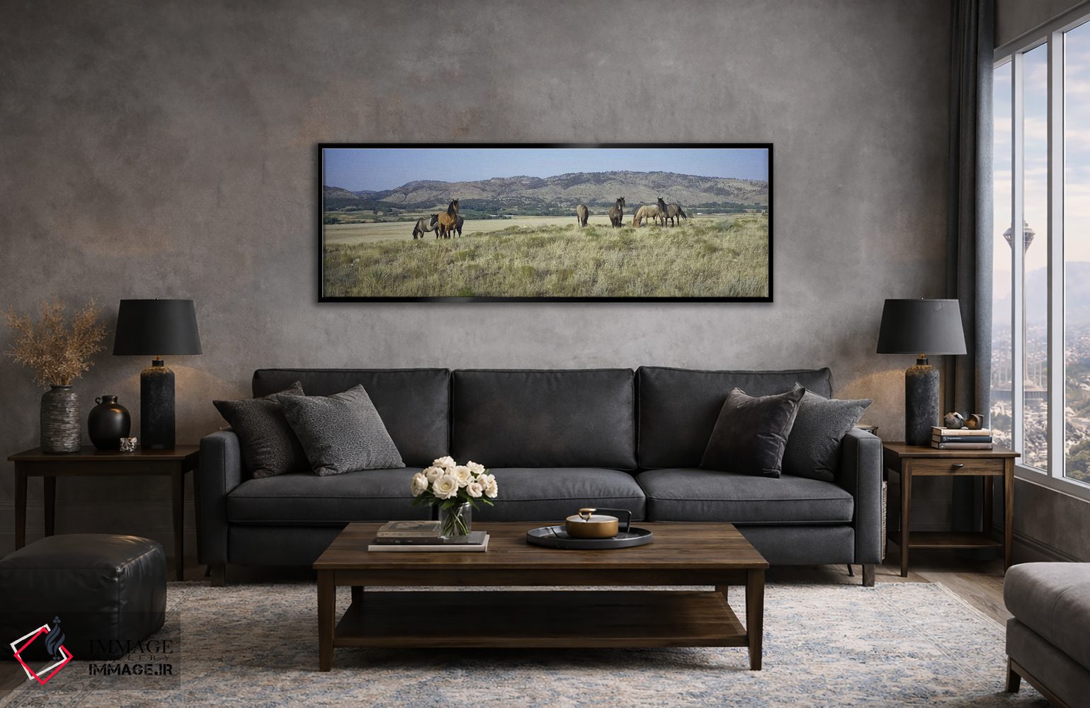 تابلو دکوراتیو "گله اسب های وحشی، پناهگاه اسب های وحشی هیلز سیاه، هات… اثر پانورامیک ایمجز - D5B