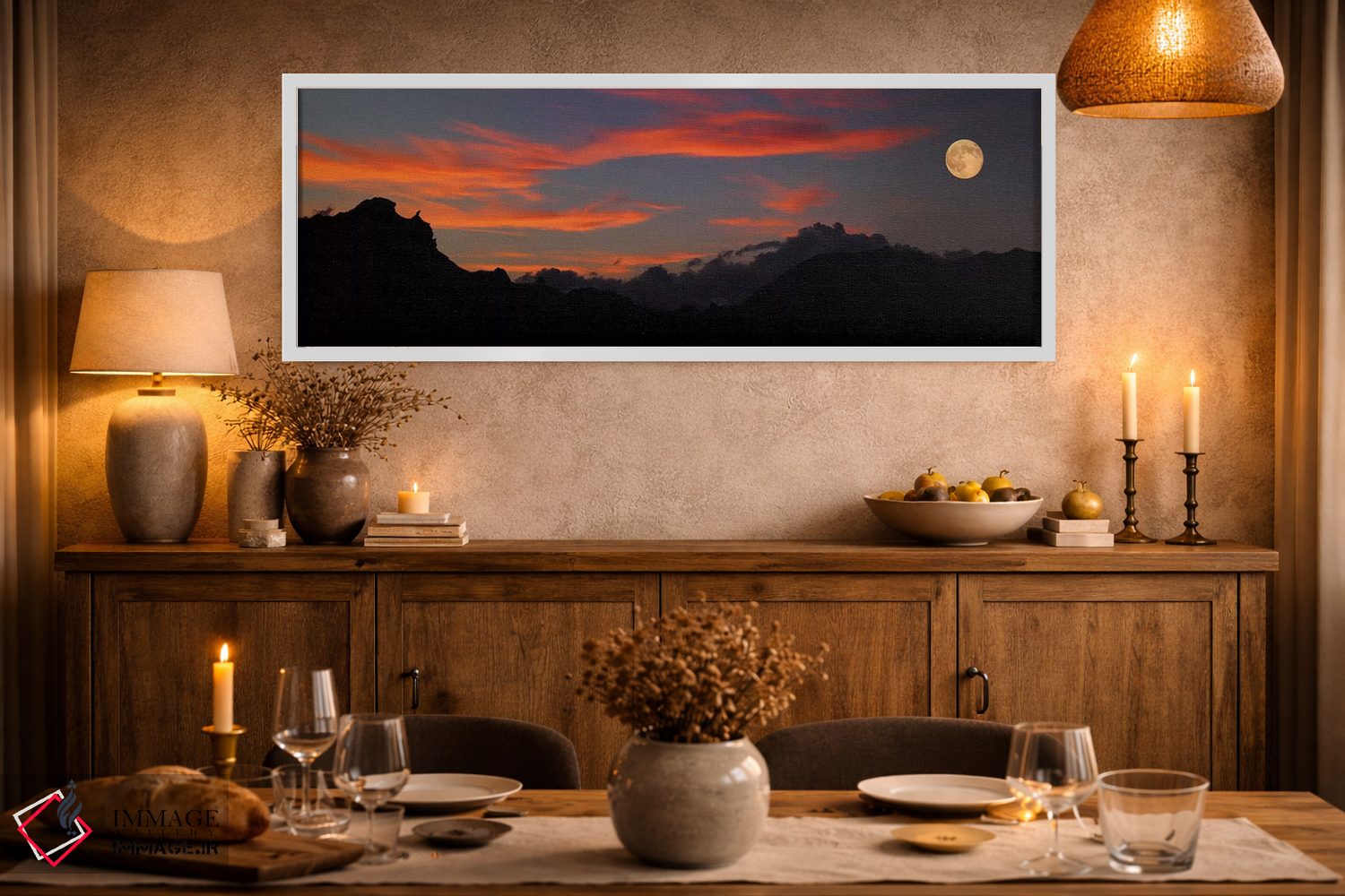 تابلو دکوراتیو "ماه سوپر در حال بالا آمدن، پارک ملی بدلندز، داکوتای جن… اثر پانورامیک ایمجز - D1W