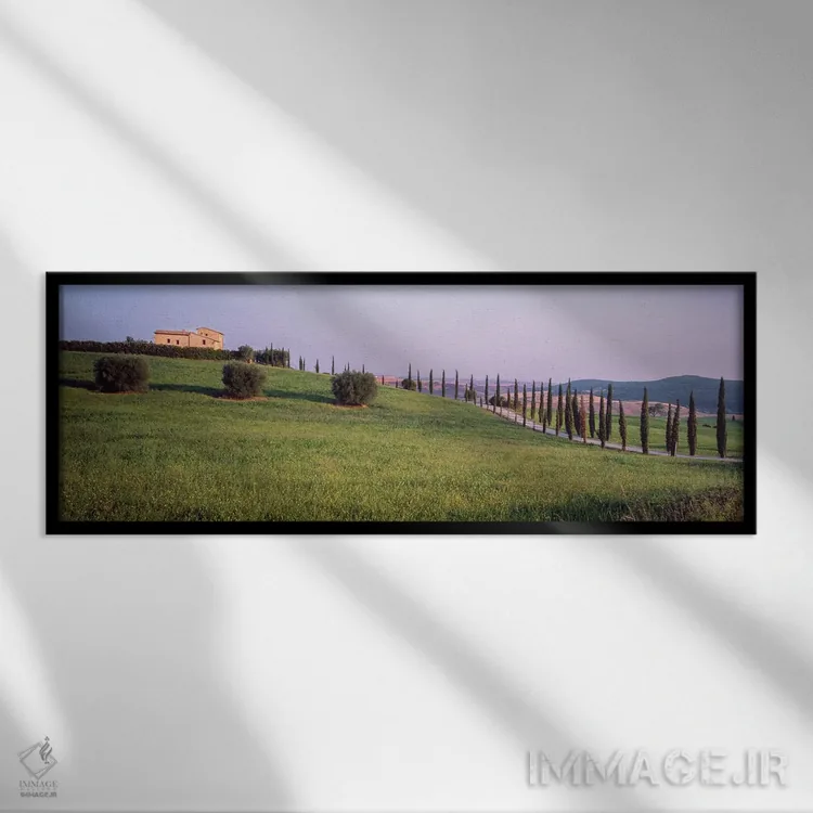 تابلو دکوراتیو "منظره روستایی، پیئنزا، استان سی نا، منطقه توسکانی، ایت… اثر پانورامیک ایمجز - نمای قابدار مشکی