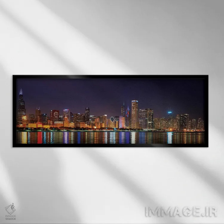تابلو دکوراتیو روشنایی پراید شیکاگو کابز در سراسر نمای آسمان خراش مرکز… اثر پانورامیک ایمجز - نمای قابدار مشکی
