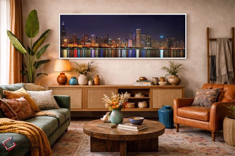 تابلو دکوراتیو روشنایی پراید شیکاگو کابز در سراسر نمای آسمان خراش مرکز… اثر پانورامیک ایمجز - D3W