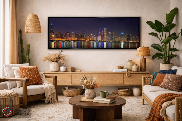 تابلو دکوراتیو روشنایی پراید شیکاگو کابز در سراسر نمای آسمان خراش مرکز… اثر پانورامیک ایمجز - D4B