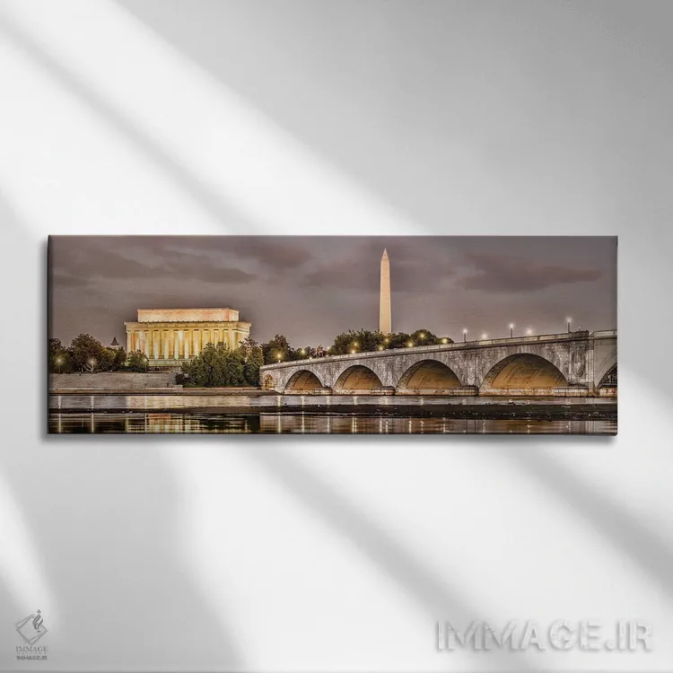 تابلو دکوراتیو پل یادبود آرلینگتون با آثار تاریخی در پس زمینه، واشنگتن… اثر پانورامیک ایمجز - نمای روبهرو روی دیوار