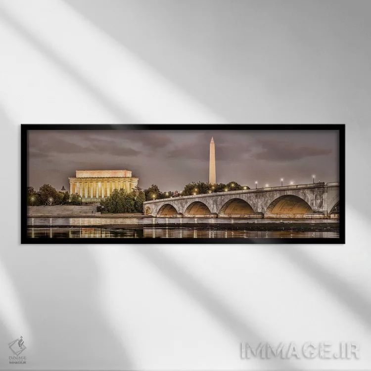 تابلو دکوراتیو پل یادبود آرلینگتون با آثار تاریخی در پس زمینه، واشنگتن… اثر پانورامیک ایمجز - نمای قابدار مشکی