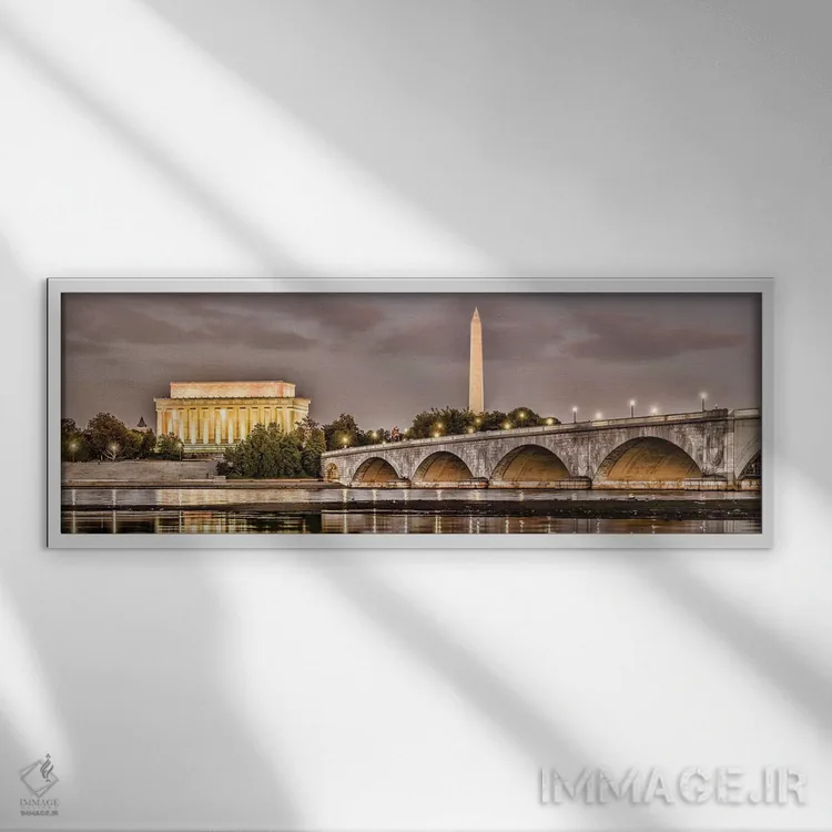 تابلو دکوراتیو پل یادبود آرلینگتون با آثار تاریخی در پس زمینه، واشنگتن… اثر پانورامیک ایمجز - نمای قابدار سفید