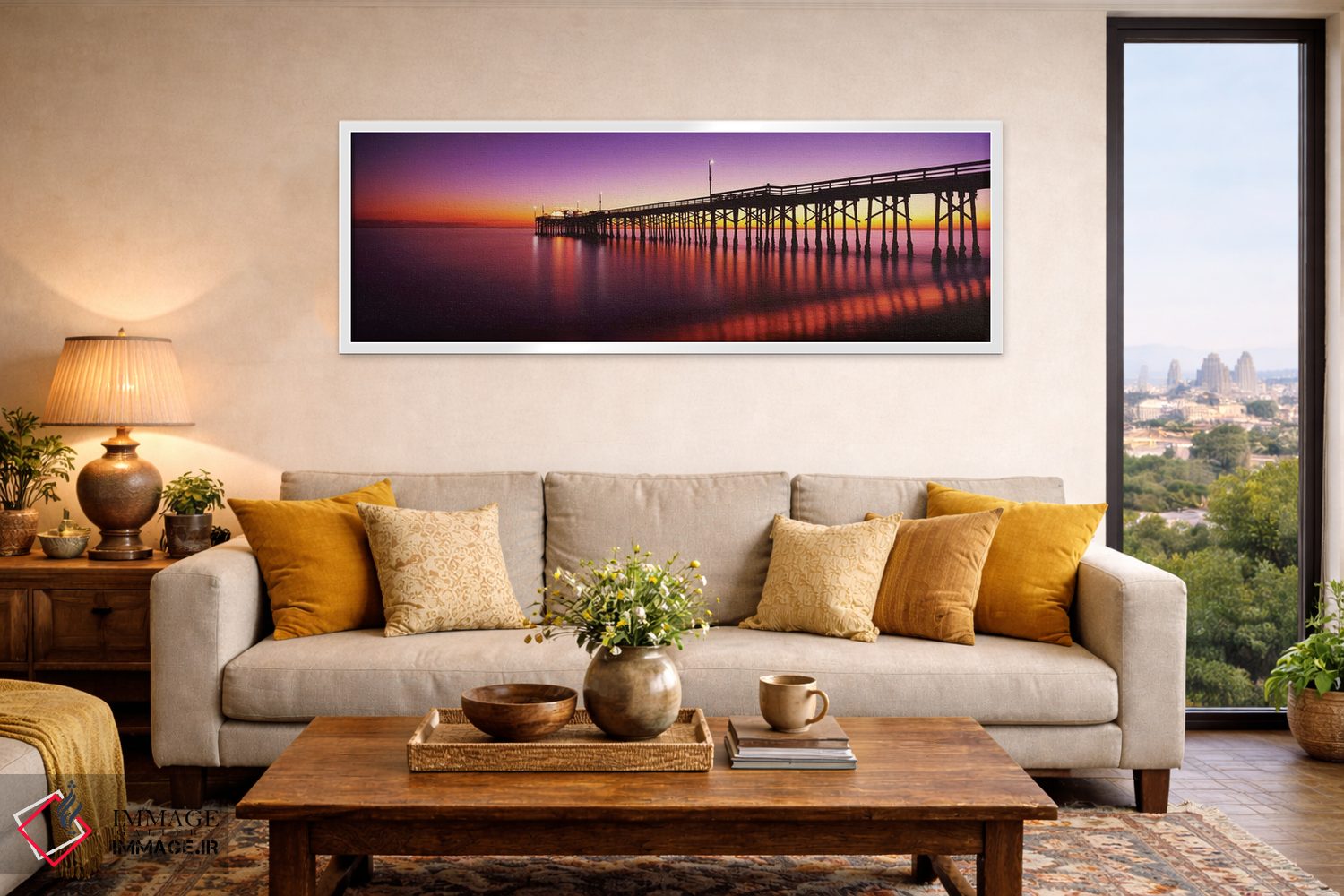 تابلو دکوراتیو اسکله بالبوآ در غروب، ساحل نیوپورت، شهرستان اورنج، کالی… اثر پانورامیک ایمجز - D5W