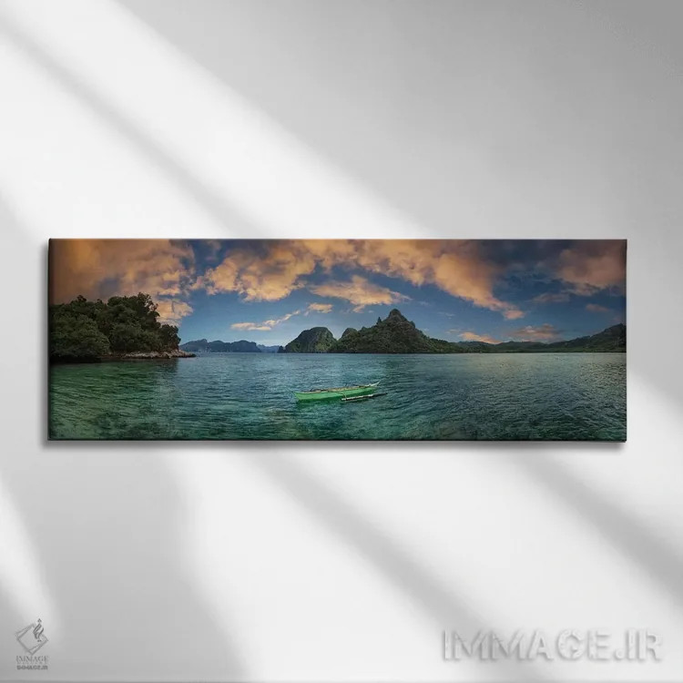 تابلو دکوراتیو قایق در لاگون با کوه در پس زمینه، ال نیدو، پالاوان، فیل… اثر پانورامیک ایمجز - نمای روبهرو روی دیوار