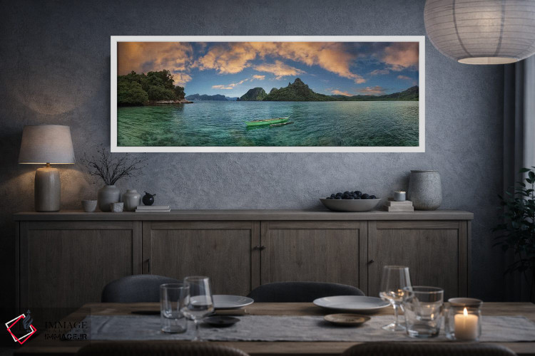 تابلو دکوراتیو قایق در لاگون با کوه در پس زمینه، ال نیدو، پالاوان، فیل… اثر پانورامیک ایمجز - D3W
