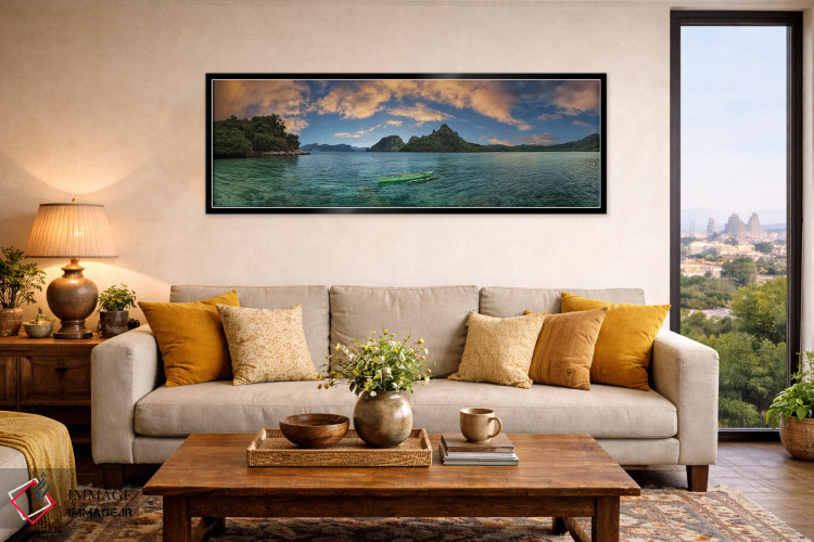 تابلو دکوراتیو قایق در لاگون با کوه در پس زمینه، ال نیدو، پالاوان، فیل… اثر پانورامیک ایمجز - D6B