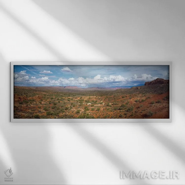 تابلو دکوراتیو Arches National Park, Utah, USA,بوته ها در بیابان، پارک… اثر پانورامیک ایمجز - نمای قابدار سفید