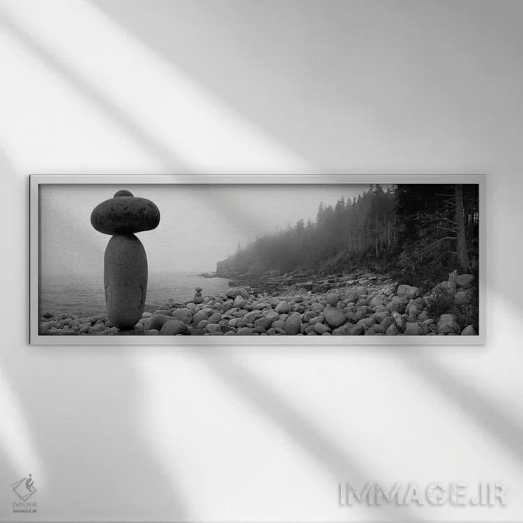 تابلو دکوراتیو Acadia National Park, Maine, USA ,توده سنگ روی ساحل سنگ… اثر پانورامیک ایمجز - نمای قابدار سفید