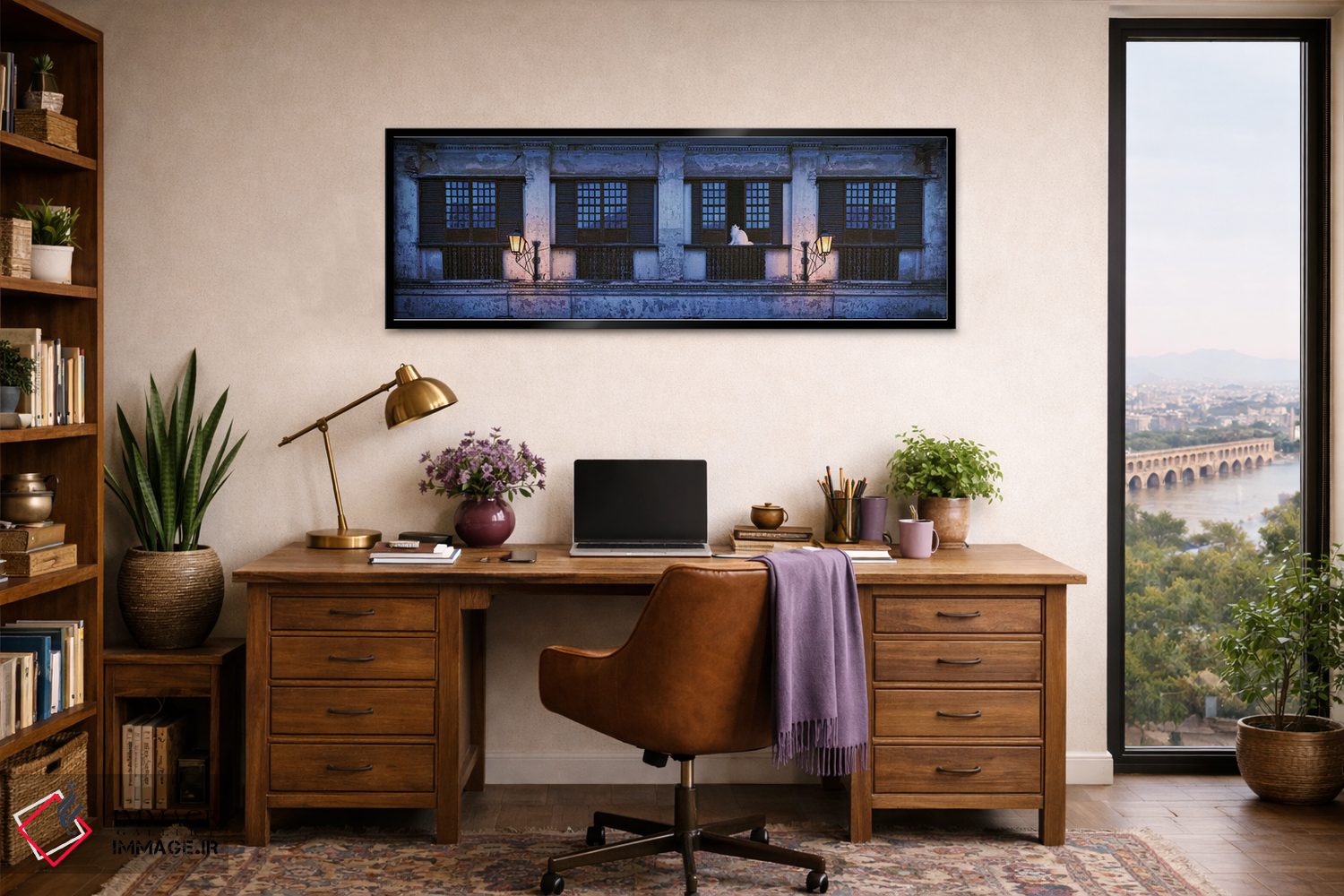 تابلو دکوراتیو "گربه ای که بر روی لبه پنجره ساختمان نشسته، ویگان، ایلو… اثر پانورامیک ایمجز - D2B