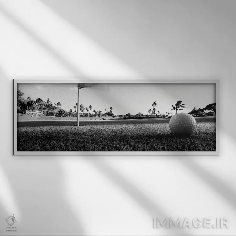 تابلو دکوراتیو "نمای نزدیک توپ گلف و سوراخ آن، هاوایی، ایالات متحده " اثر پانورامیک ایمجز - نمای قابدار سفید