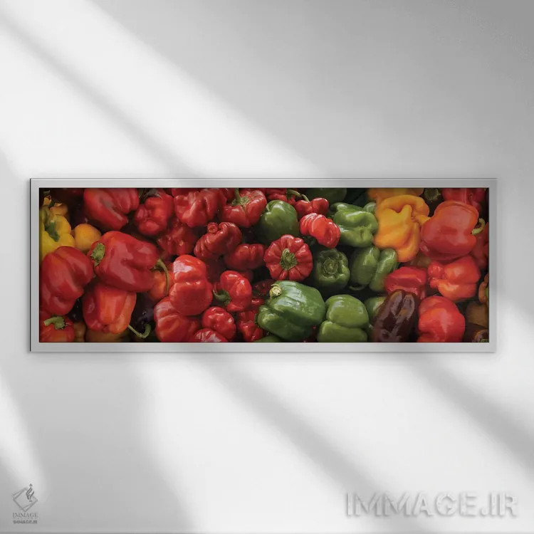 تابلو دکوراتیو "نمای نزدیک فلفل های مختلف برای فروش در بازار I" اثر پانورامیک ایمجز - نمای قابدار سفید