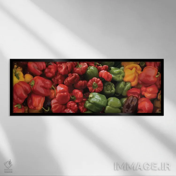 تابلو دکوراتیو "نمای نزدیک فلفل های مختلف برای فروش در بازار I" اثر پانورامیک ایمجز - نمای قابدار مشکی