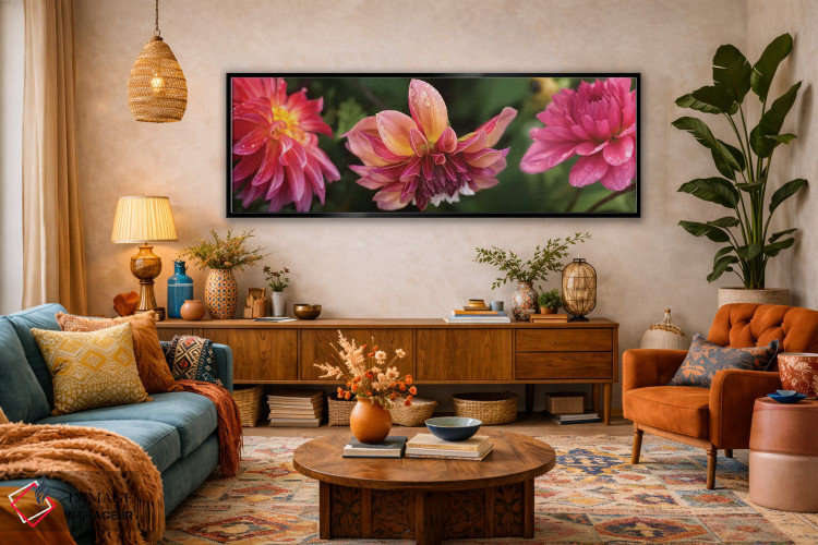 تابلو دکوراتیو "نمای نزدیک گل های داهلیا در حال شکوفایی روی گیاه I" اثر پانورامیک ایمجز - D4B