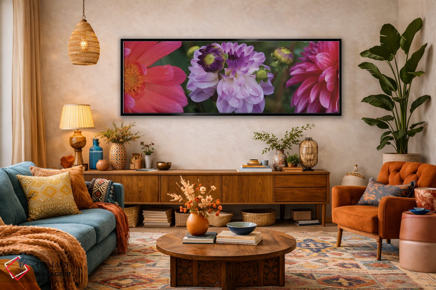 تابلو دکوراتیو "نمای نزدیک گل های داهلیا در حال شکوفایی روی گیاه III" اثر پانورامیک ایمجز - D1B