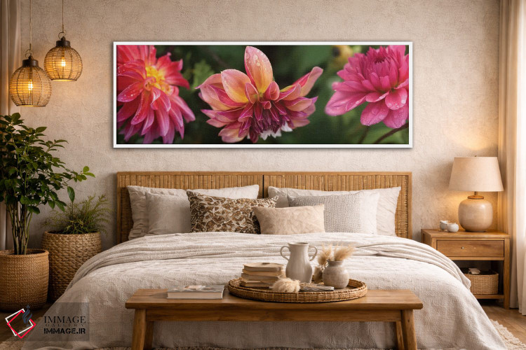تابلو دکوراتیو "نمای نزدیک گل های داهلیا در حال شکوفایی روی گیاه I" اثر پانورامیک ایمجز - D6W