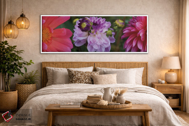 تابلو دکوراتیو "نمای نزدیک گل های داهلیا در حال شکوفایی روی گیاه III" اثر پانورامیک ایمجز - D5W