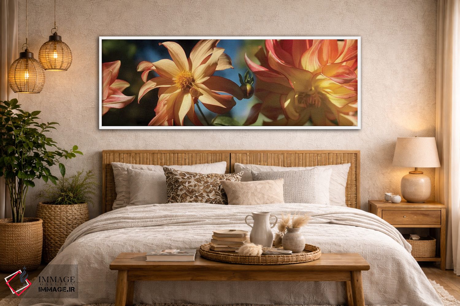 تابلو دکوراتیو "نمای نزدیک گل های داهلیا در حال شکوفایی روی گیاه IV" اثر پانورامیک ایمجز - D4W
