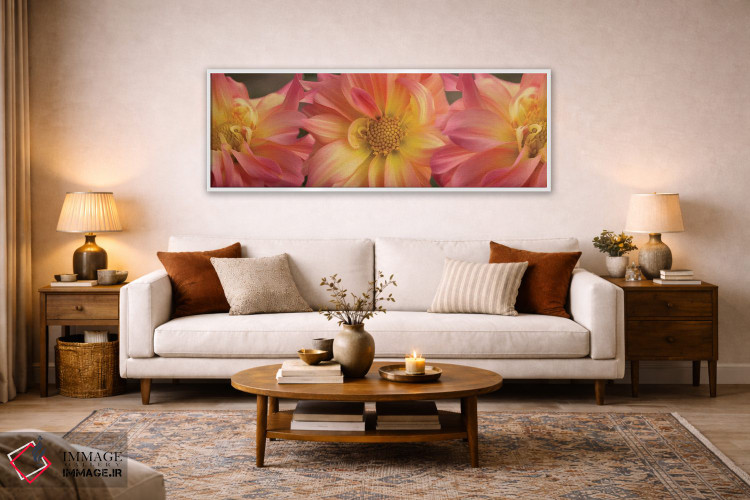 تابلو دکوراتیو "نمای نزدیک گل های داهلیا در حال شکوفایی روی گیاه VI" اثر پانورامیک ایمجز - D5W