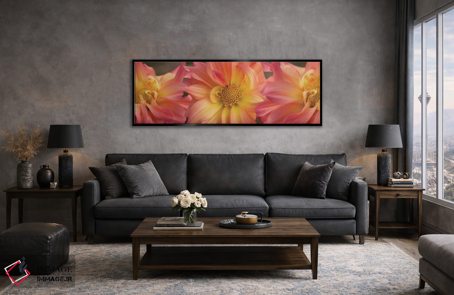 تابلو دکوراتیو "نمای نزدیک گل های داهلیا در حال شکوفایی روی گیاه VI" اثر پانورامیک ایمجز - D6B