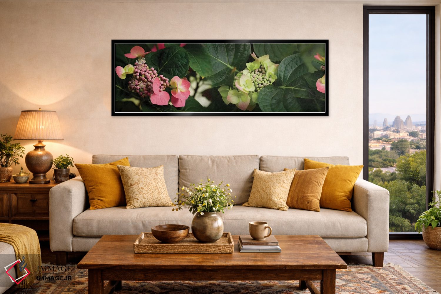 تابلو دکوراتیو "نمای نزدیک گل های هیدرانژیا" اثر پانورامیک ایمجز - D5B