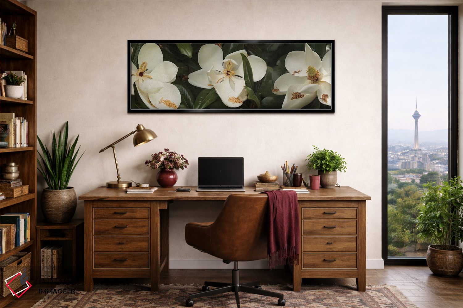 تابلو دکوراتیو گل های شکفته مگنولیا نزدیک III اثر پانورامیک ایمجز - D2B