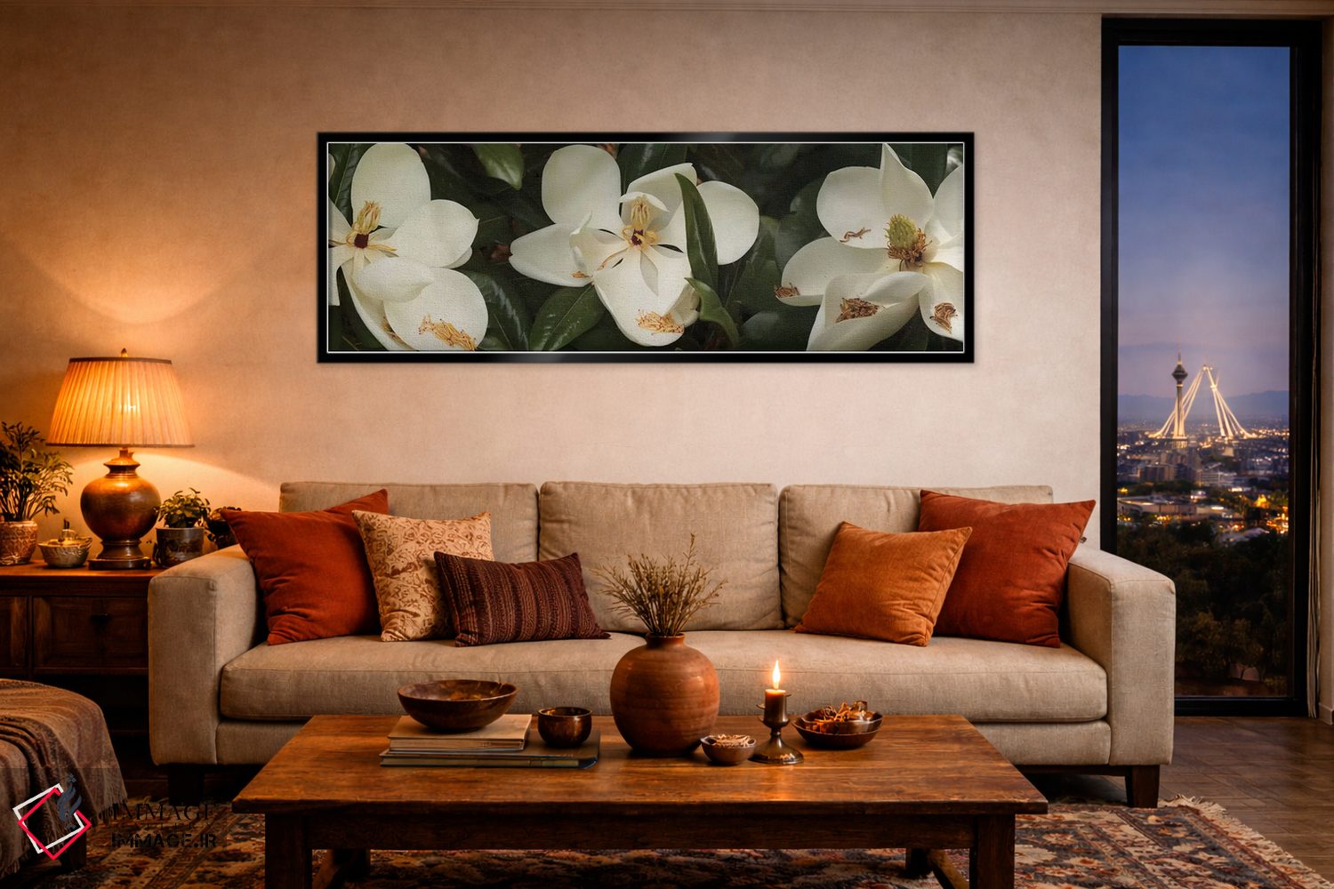 تابلو دکوراتیو گل های شکفته مگنولیا نزدیک III اثر پانورامیک ایمجز - D5B