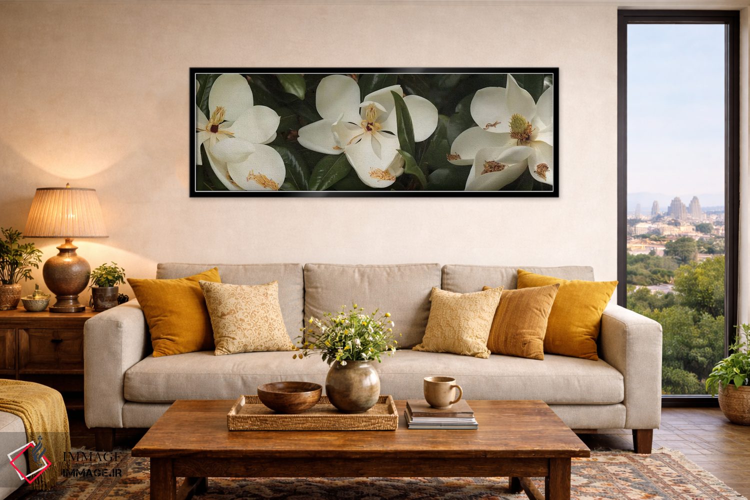 تابلو دکوراتیو گل های شکفته مگنولیا نزدیک III اثر پانورامیک ایمجز - D6B