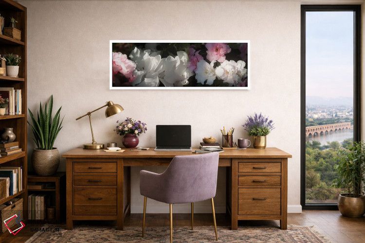 تابلو دکوراتیو گل های صورتی و سفید نزدیک اثر پانورامیک ایمجز - D1W