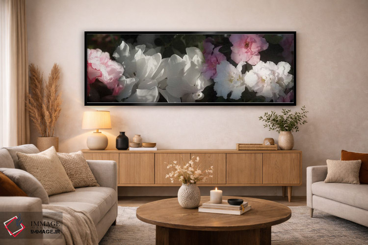 تابلو دکوراتیو گل های صورتی و سفید نزدیک اثر پانورامیک ایمجز - D5B