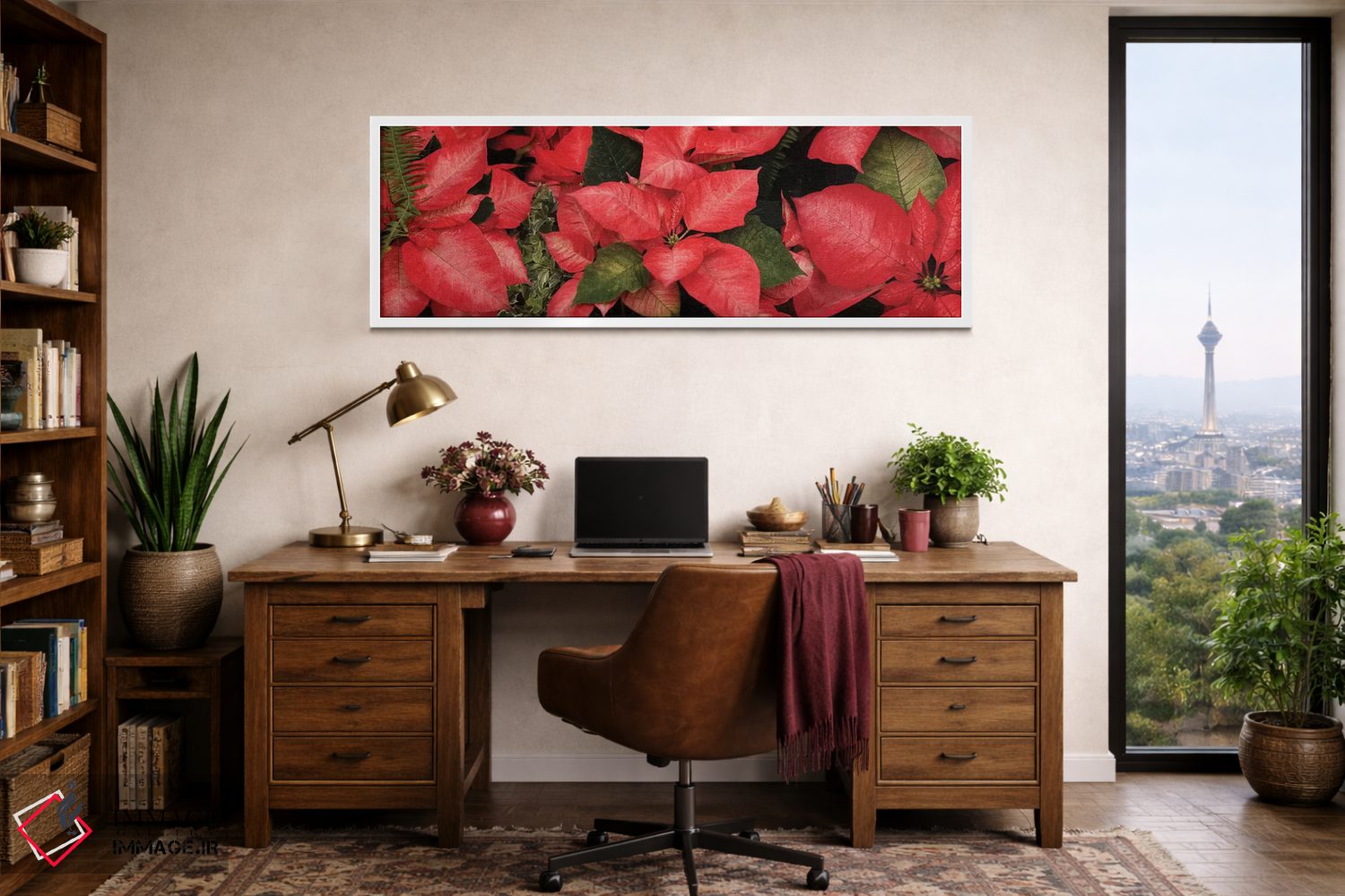 تابلو دکوراتیو گل های پوانستیا نزدیک I اثر پانورامیک ایمجز - D1W