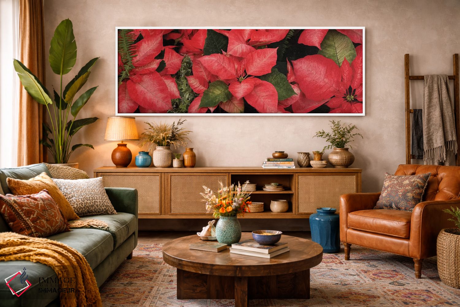 تابلو دکوراتیو گل های پوانستیا نزدیک I اثر پانورامیک ایمجز - D3W