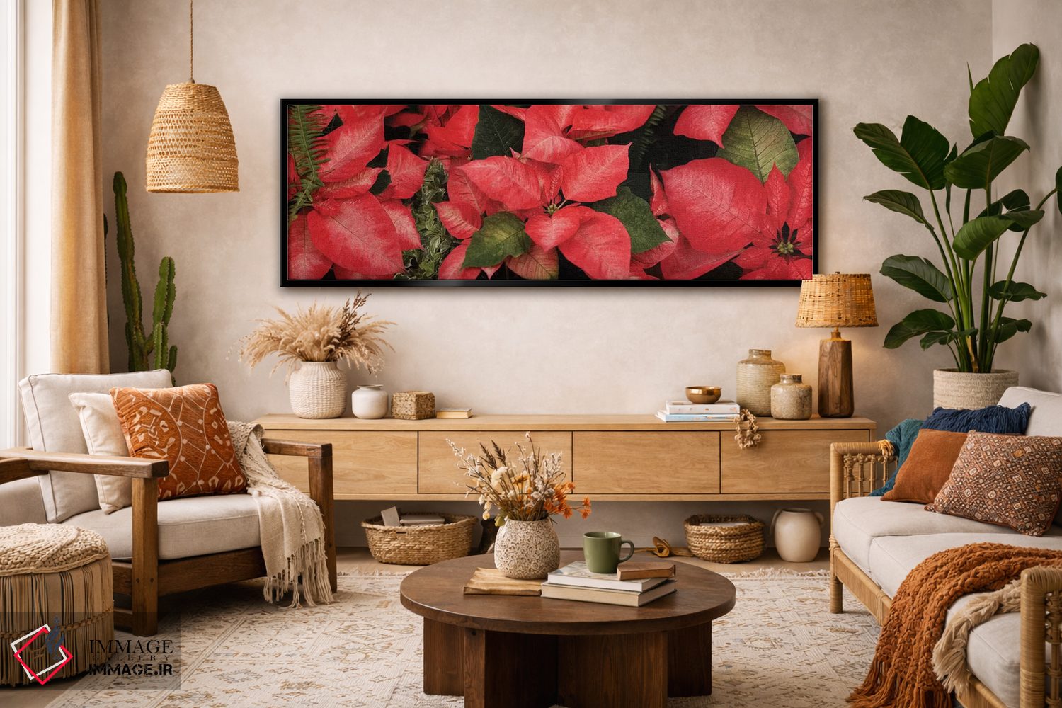 تابلو دکوراتیو گل های پوانستیا نزدیک I اثر پانورامیک ایمجز - D4B