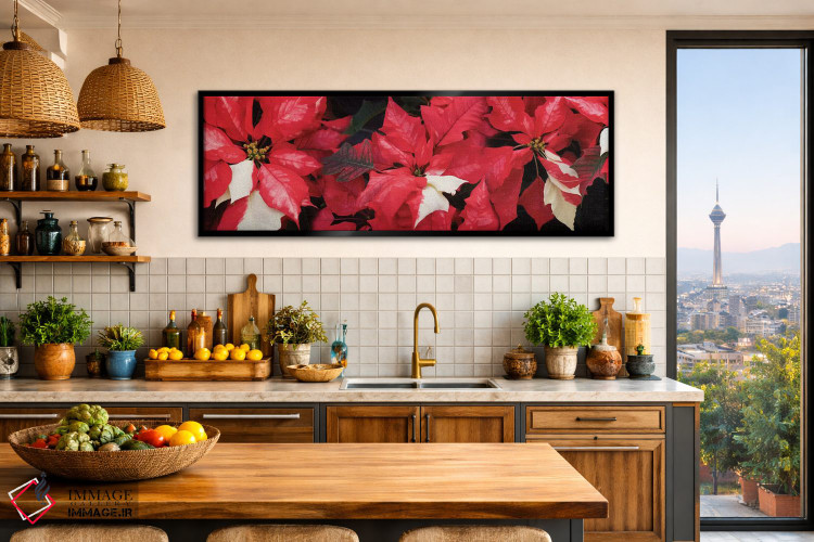 تابلو دکوراتیو گل های پوانستیا نزدیک II اثر پانورامیک ایمجز - D2B